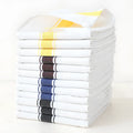 Pack of twelve striped polyester cotton dish towels in assorted colours including blue, yellow, brown, and black