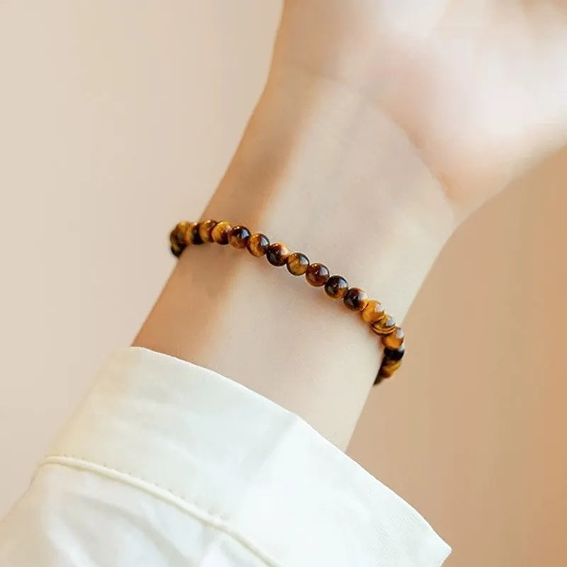New Chinese style tigereye bracelet with geometric design and round beads