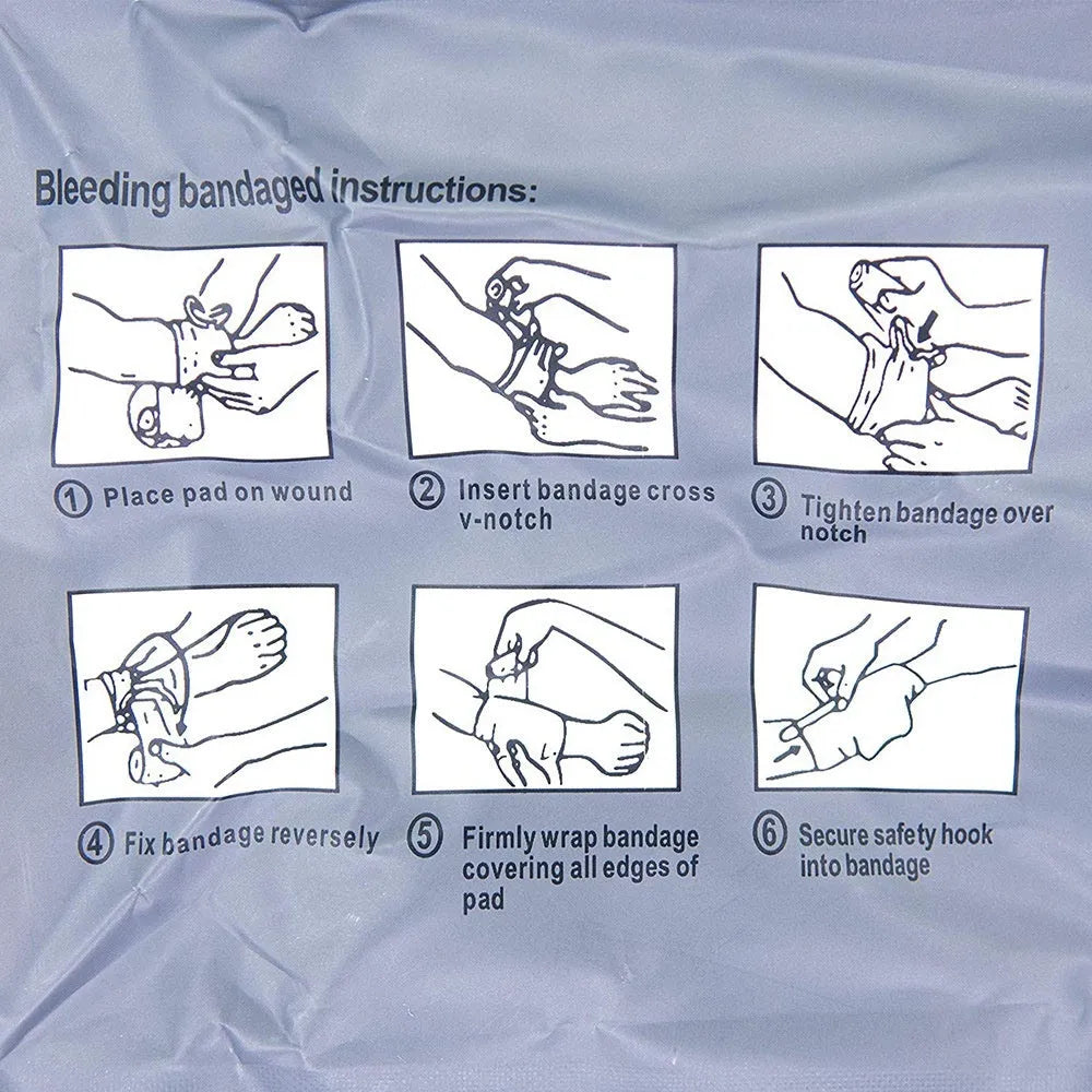 Portable hemostatic bandage kit containing tactical gauze tape in 4 inch or 6 inch sizes.