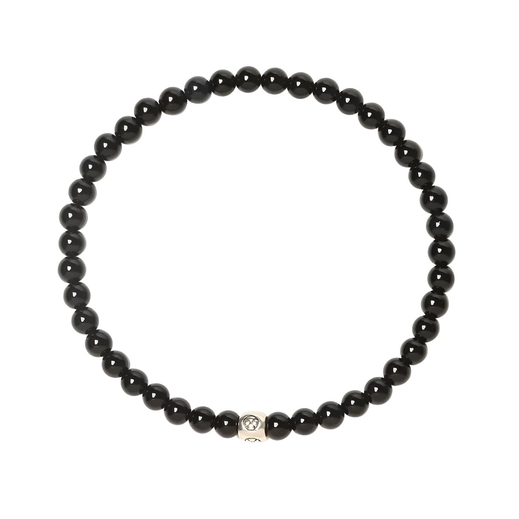 Geometric cut surface agate bracelet with obsidian, blue San and black agate 4mm beads