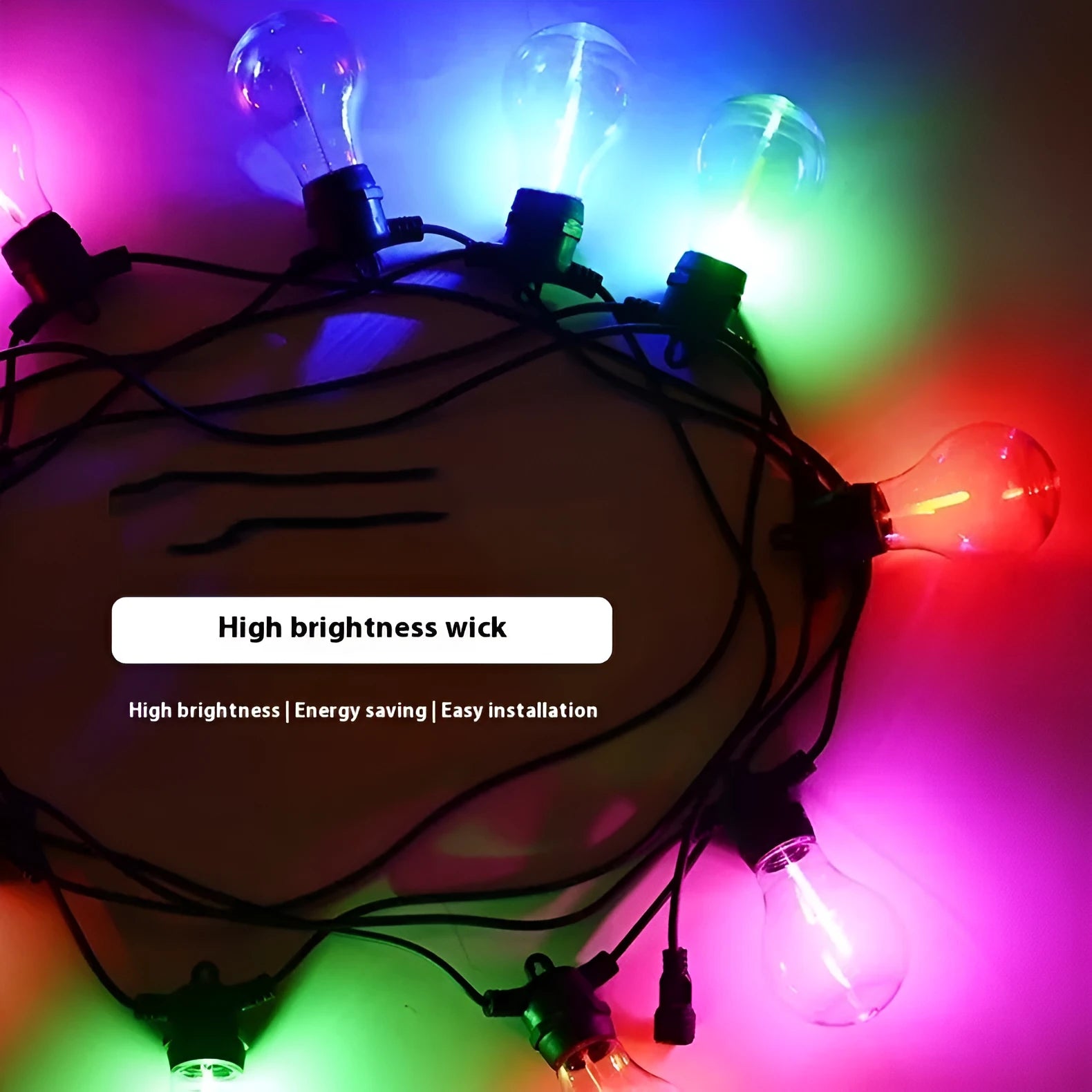 Outdoor waterproof string lights with 10 warm white LED bulbs on 5 metre cable for garden and wedding decoration