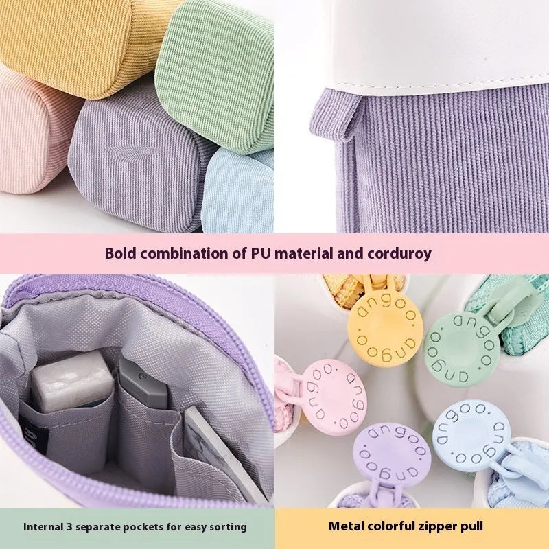 Korean-style drop-down telescopic stationery case in purple PU corduroy