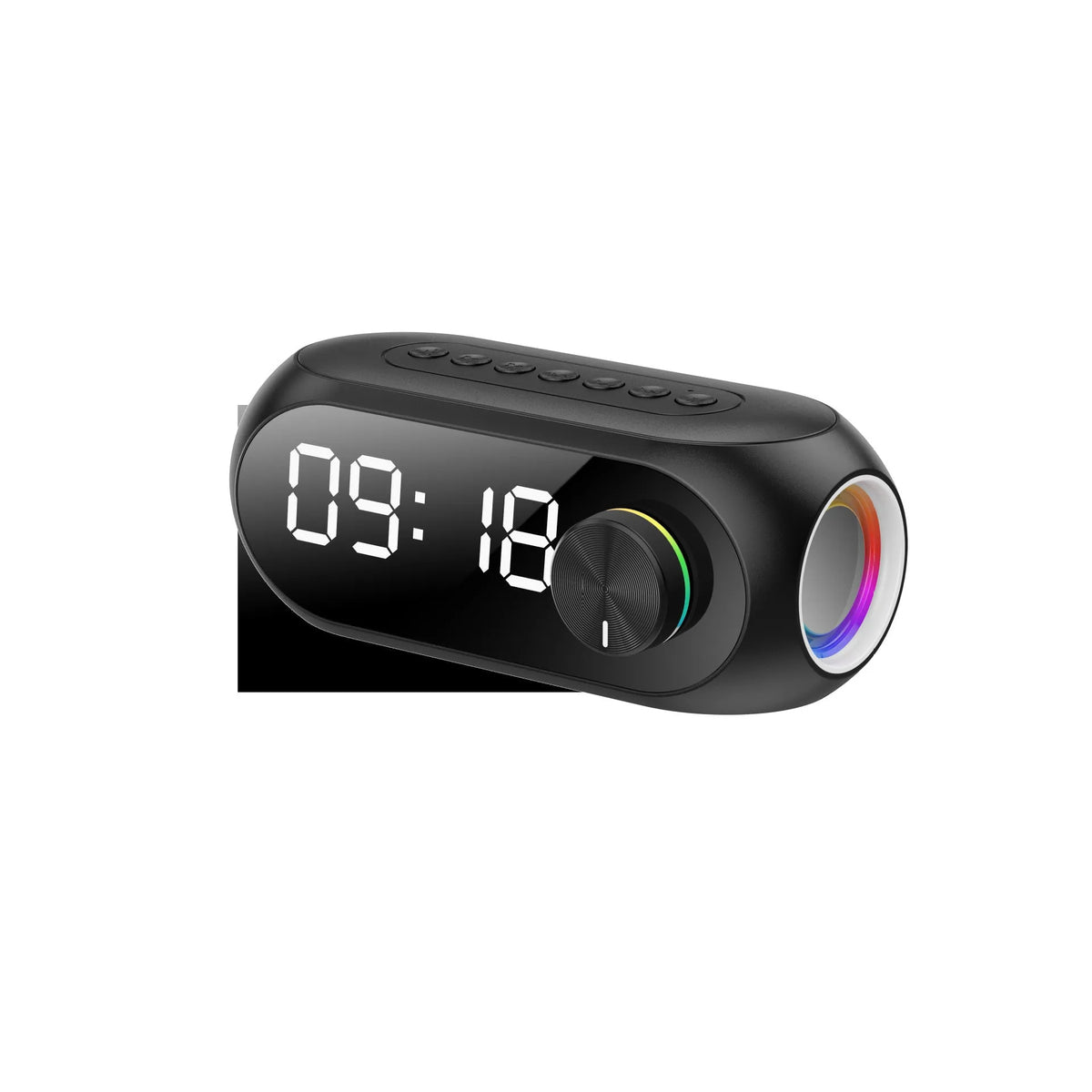 Extra bass portable mini clock speaker in S8 Black, S8 White, and S8 Blue colour options with USB charging cable
