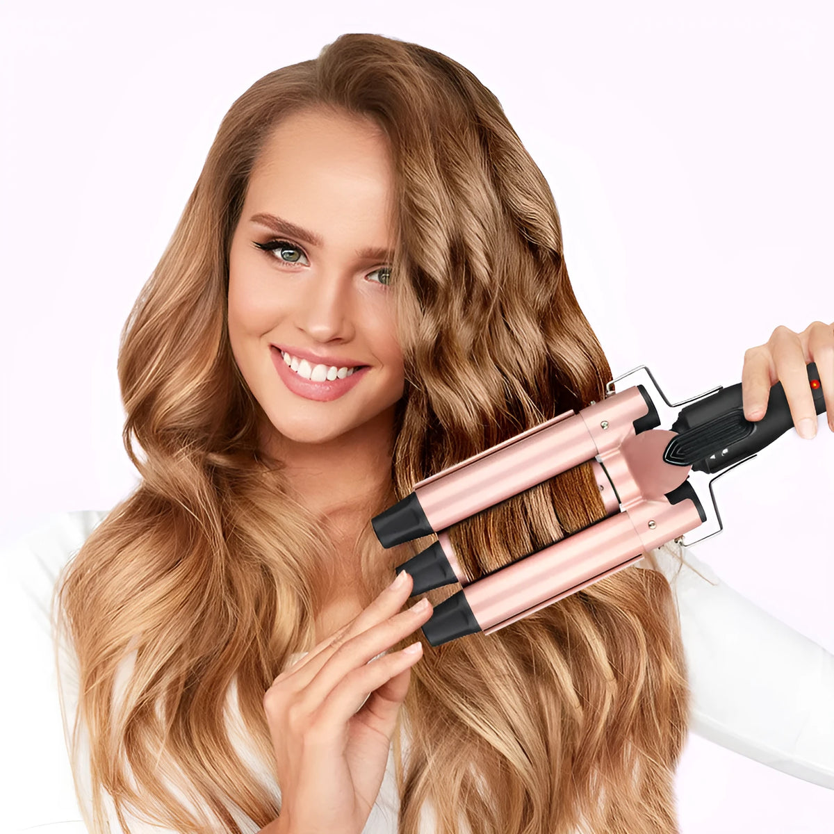 Three-tube water wave hair curler styling tool with wired power supply