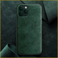 Suede full-cover iPhone phone case in dark blue, dark night green, or elegant black.