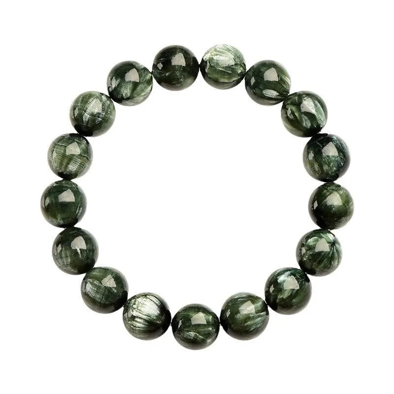 Natural Green Dragon Crystal bracelet with 8-9mm round beads and Ruyi geometric design elements