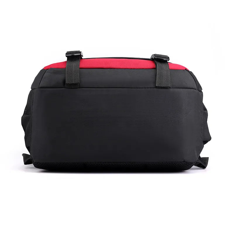 Black waterproof nylon school backpack with airpillow straps and contrast stitching detail.