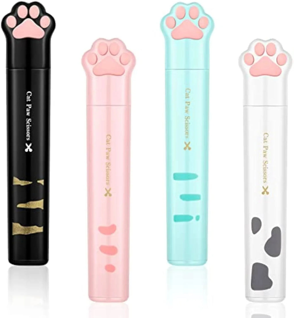 Cat paw design mini folding scissors in four colour options with stainless steel blades