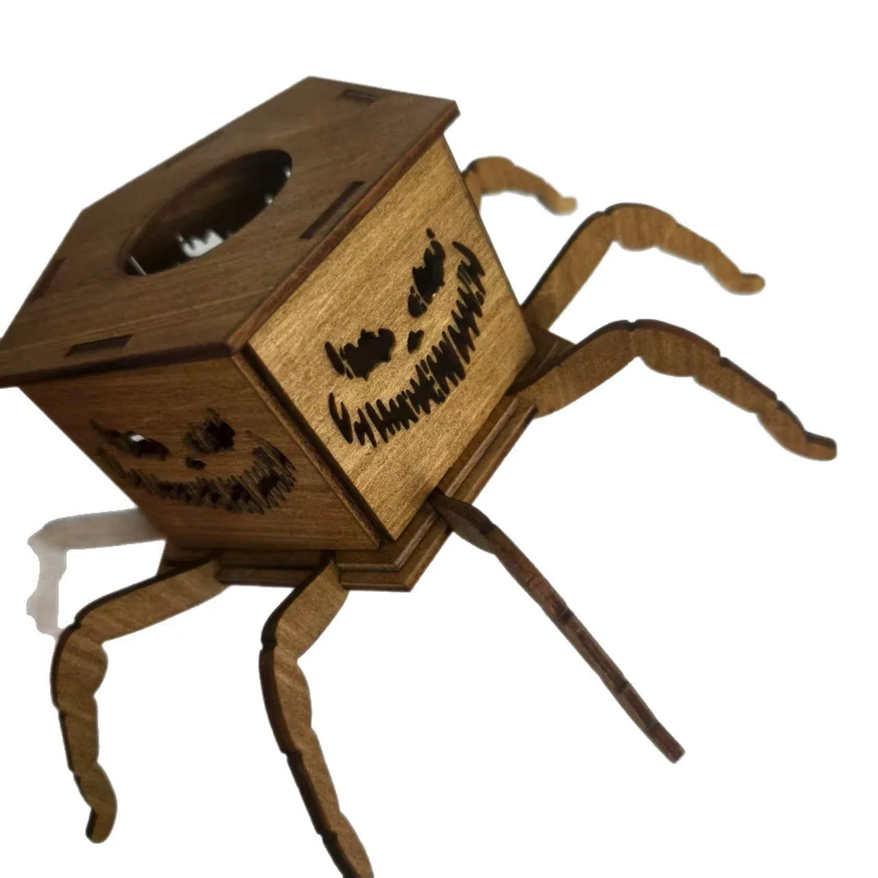 Wooden Halloween lantern candlestick with ghost spider design measuring 21cm tall