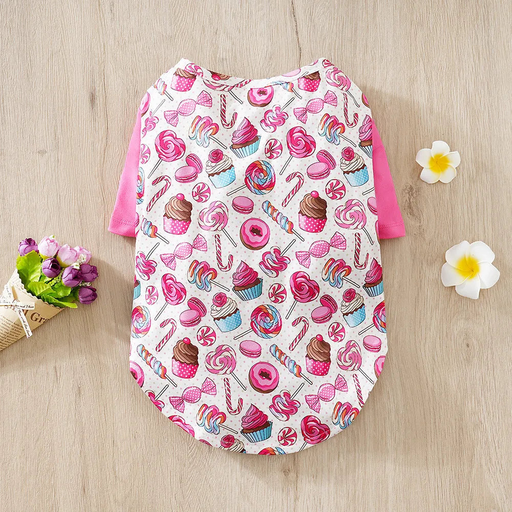 Full printed small dog t-shirt for spring and autumn in colourful patterns with size options S to XXL