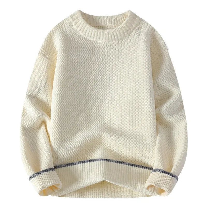 Men's loose fit round neck pullover sweater in chemical fibre blend available in four colours