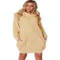 Women's lapel neck imitation cashmere sweater in apricot colour with side pockets