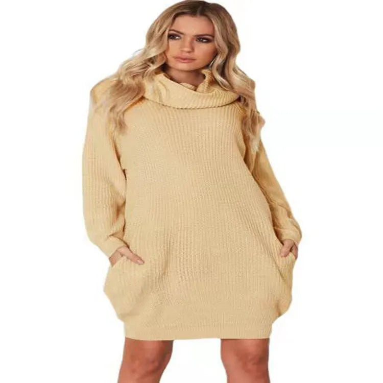 Women's lapel neck imitation cashmere sweater in apricot colour with side pockets