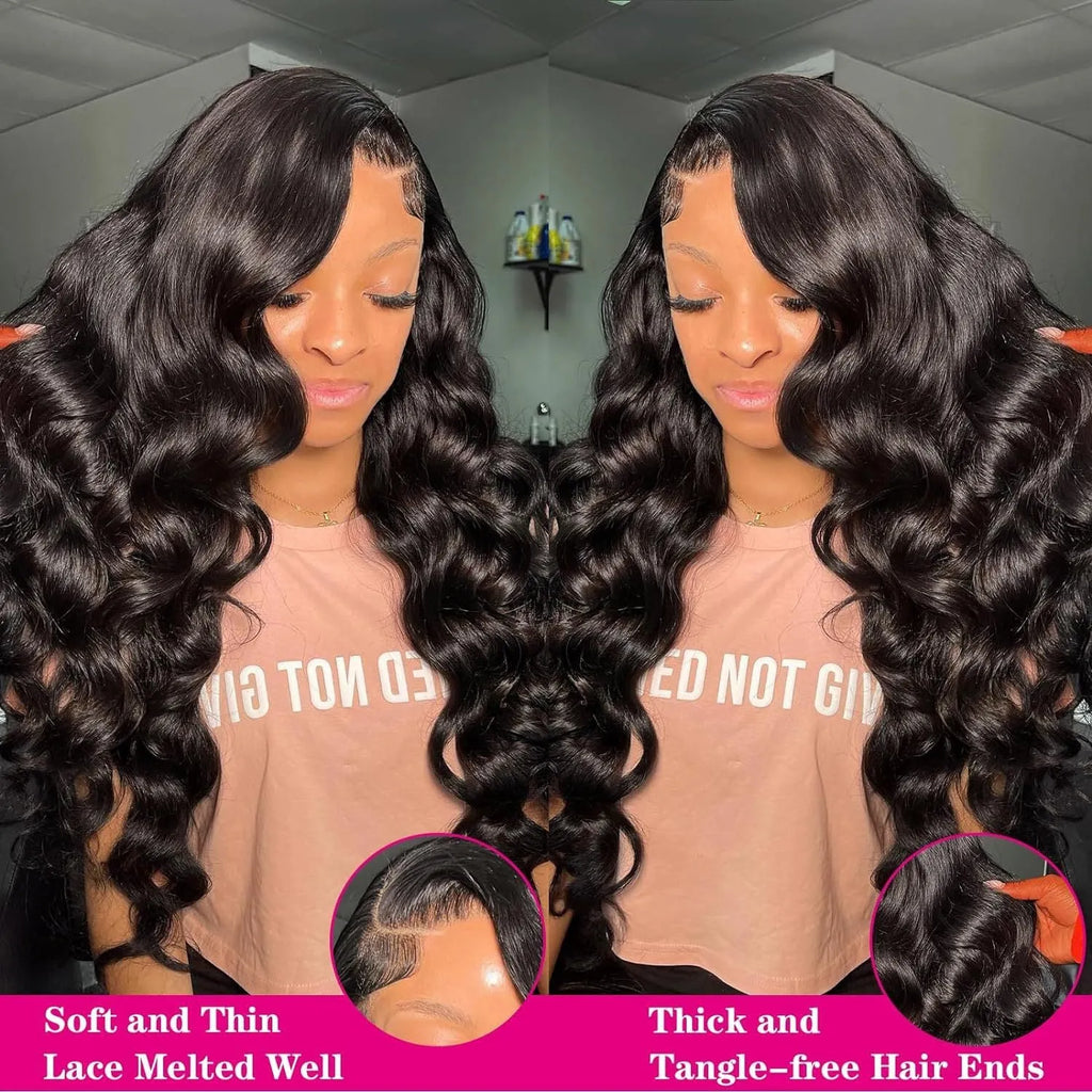Black full-head wig with medium-length curly wave hairstyle, shown on a mannequin.