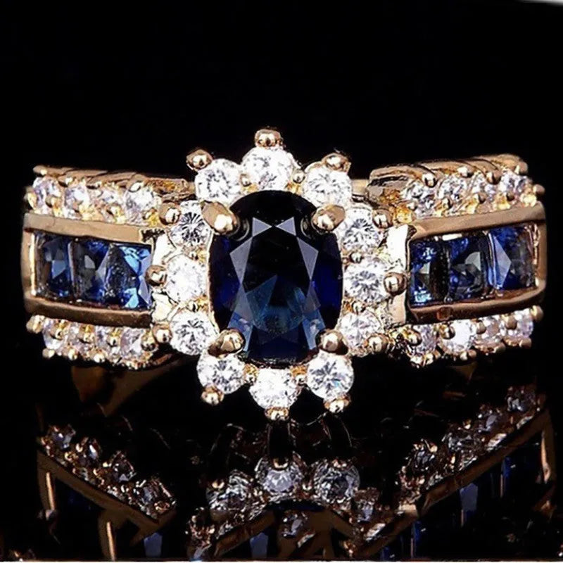 Personalised zinc alloy unisex ring with a choice of blue diamond or coloured zircon gemstone settings.