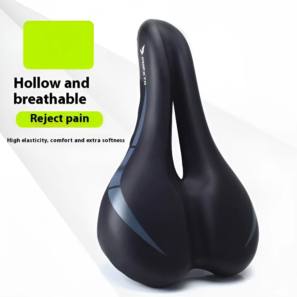 Bike saddle cushion with PU leather cover showing hollow cushion design and mounting straps