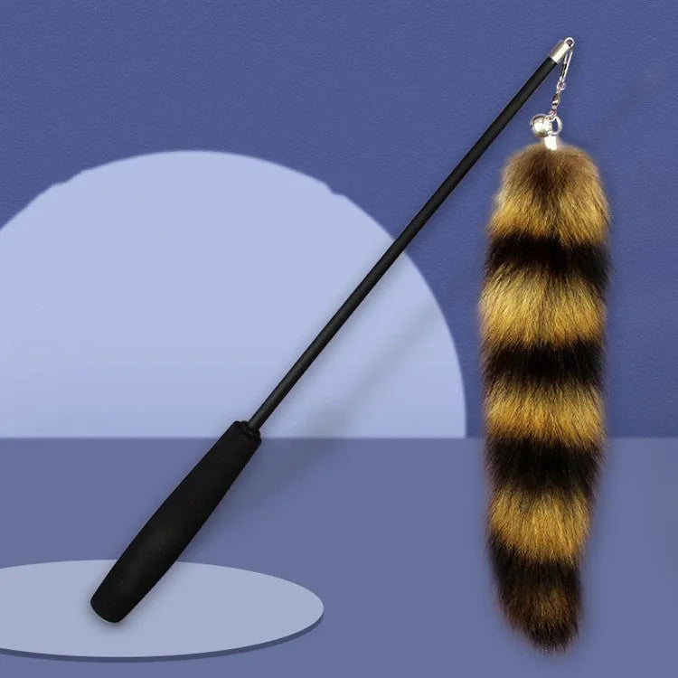 Black cat toy wand with elastic string and interactive catcher measuring 42m length