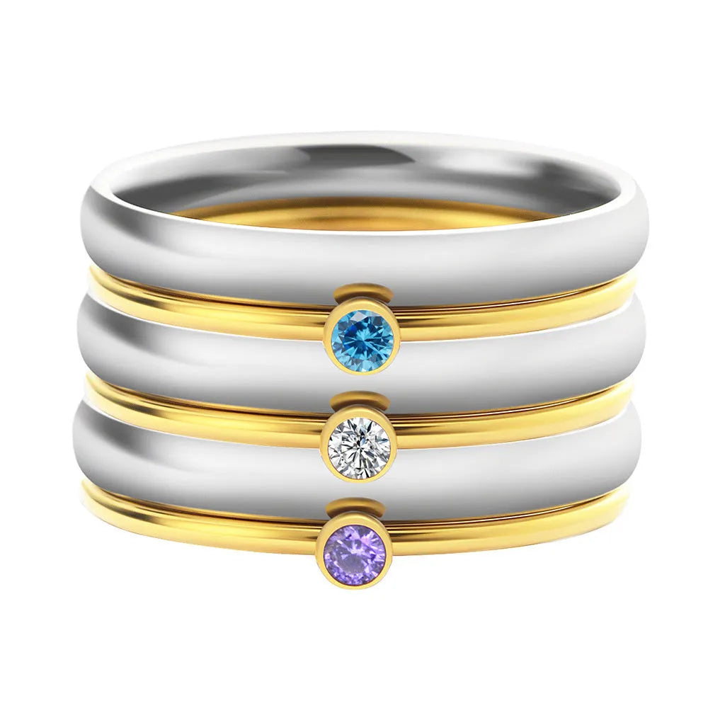 Titanium steel engraved ring with December birthstone colour and geometric shape.