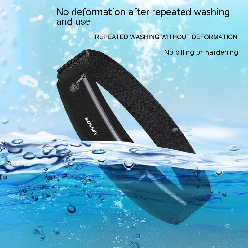 Men's and women's black waterproof chinlon Lycra sports waist bag with 8-inch capacity