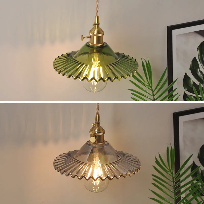 Copper retro wall lamp with transparent glass lotus shade, 22cm diameter