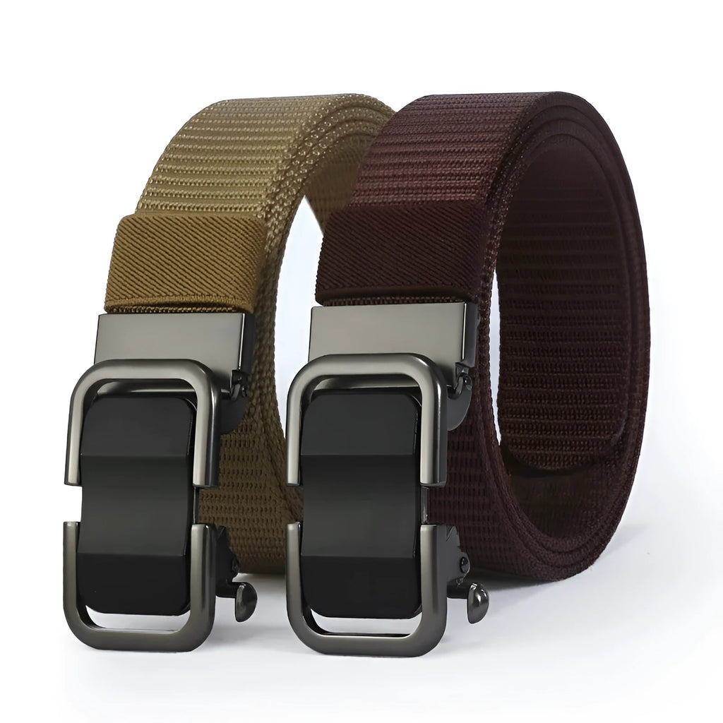 Toothless nylon canvas men's belt with an alloy buckle, shown in Army Green colour.