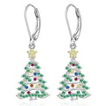 Copper Christmas tree earrings with star design in white gold colour finish for women