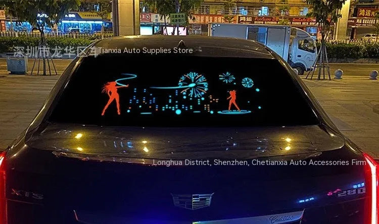 Voice control car rhythm light with 90 by 25cm electroluminescent panel showing music sync patterns