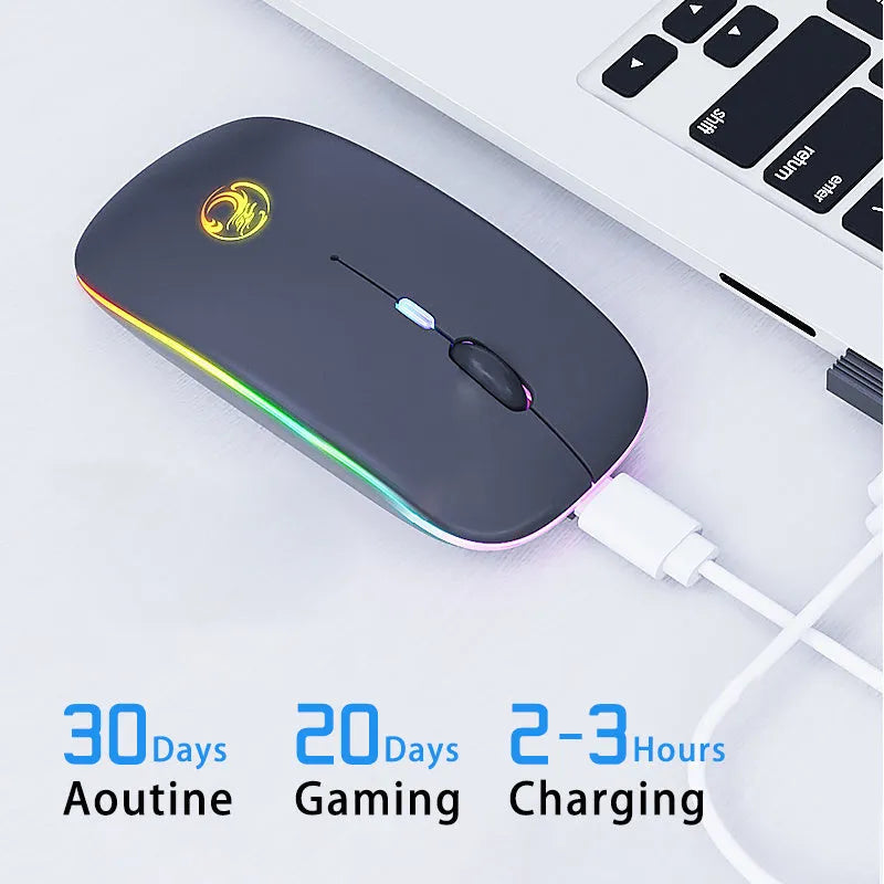 Black and white dual-mode wireless mouse with luminous charging indicator and silent click design