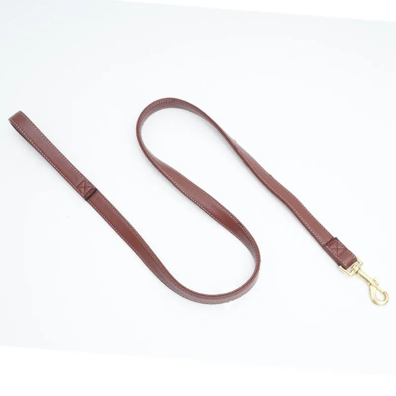 Black PU leather dog lead with metal clip showing adjustable length options