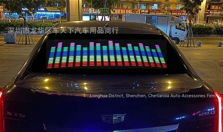 Voice control car rhythm light with 90 by 25cm electroluminescent panel showing music sync patterns