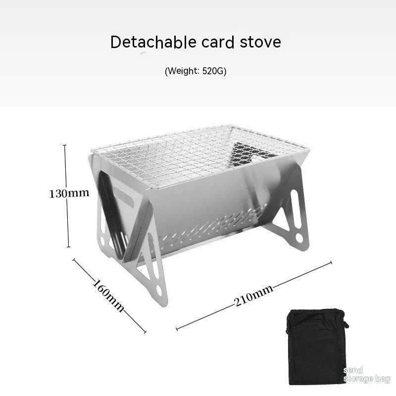Stainless steel folding barbecue oven with grill rack and storage bag for outdoor cooking