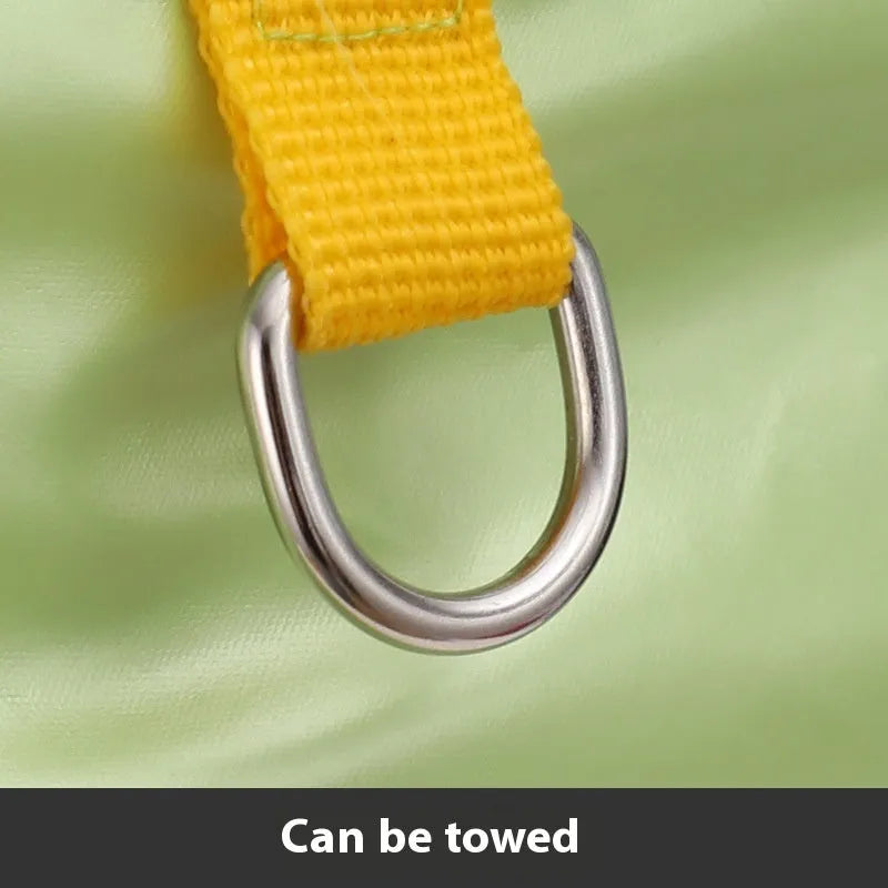 Green waterproof cotton-padded dog coat with four-legged design on medium-sized dog