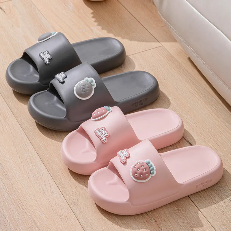 Pair of indoor platform EVA slippers with thickening sole, cartoon detail, unisex flip-flop style, shown in one of five colours