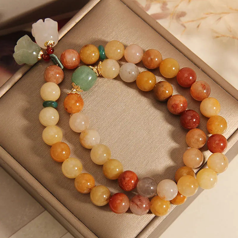 Natural jinsi jade multi-layer bracelet for women with an orchid pendant on wrist