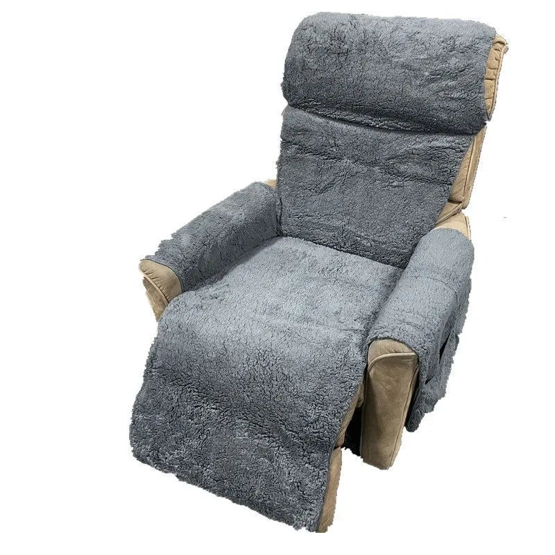 Polyester sofa cushion slipcover in beige, shown on a living room sofa.