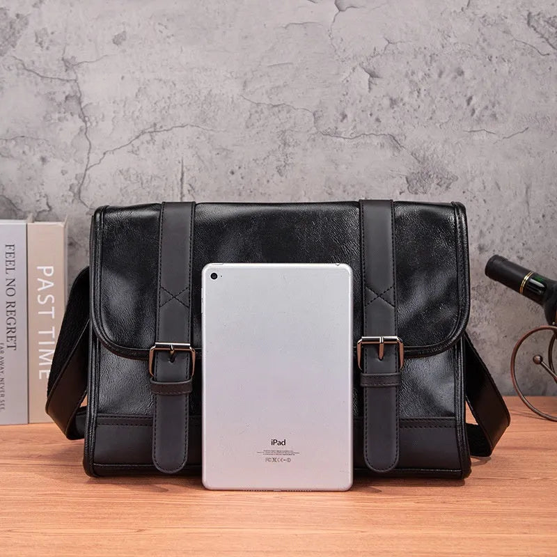 Black Korean style men's commuting backpack with anti-theft features and PU leather exterior
