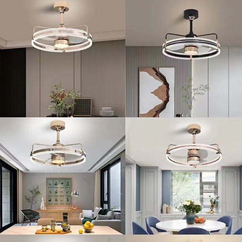 60cm ceiling fan light with remote control, ABS blades, acrylic shade, black or gold, 80W+30W