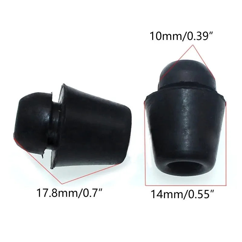 Ten black rubber automobile damping clips for shock absorption on a white background.