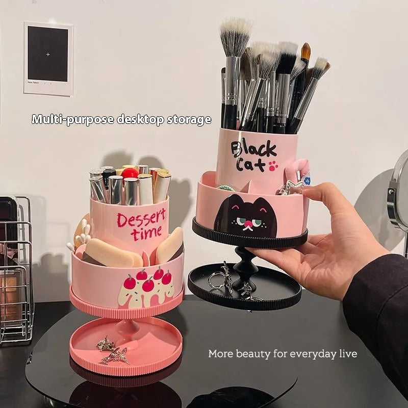 Cosmetic brush storage barrel with rotating rack in Japanese style design