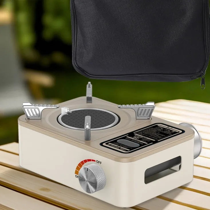 White portable infrared gas stove with windproof design for outdoor cooking for 2-5 people