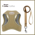 Cloth cat harness with chest strap and integrated hand holding rope in brown colour