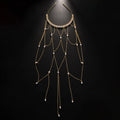 Gold or silver mesh tassel hair chain with pearl details for women