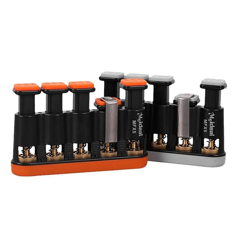 Gray and orange non-slip silicone finger trainer for hand muscle development.