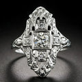Hollow out geometric copper ring with diamond-studded detailing and silver electroplated finish