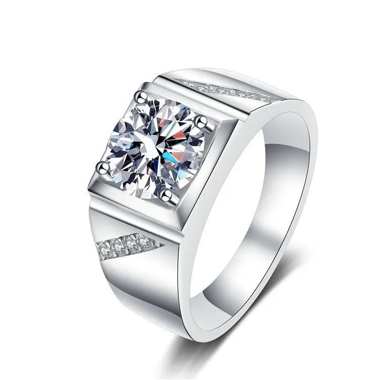 Adjustable copper men's ring with large square diamond design in gold or platinum colour