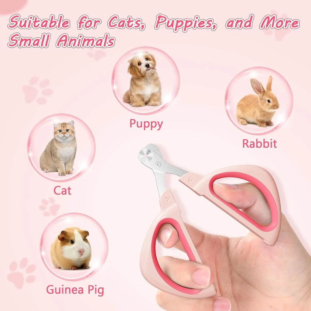 Blue pet nail clippers with safety positioning hole and stainless steel blade for cat grooming