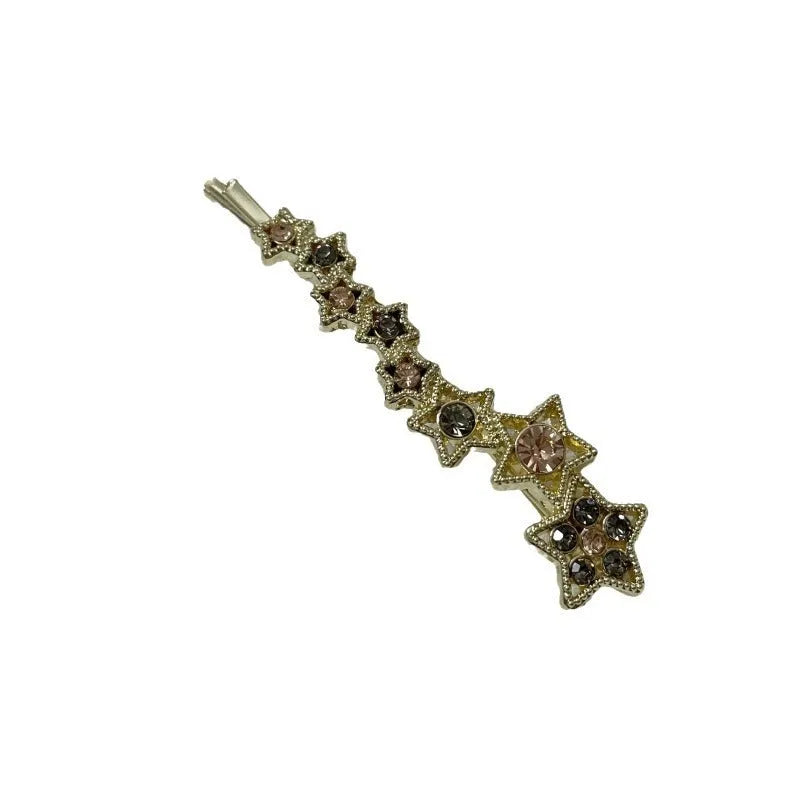 Gold electroplated rhinestone barrette with star design hair clip
