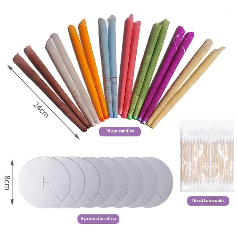 MQ Horn 16-piece ear candle therapy kit with protective boards and cotton swabs