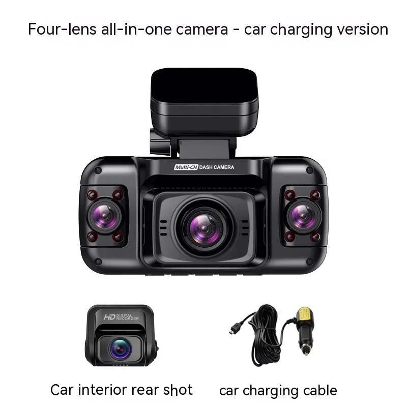 Panoramic car camera with four lenses and 2-inch screen for vehicle surveillance