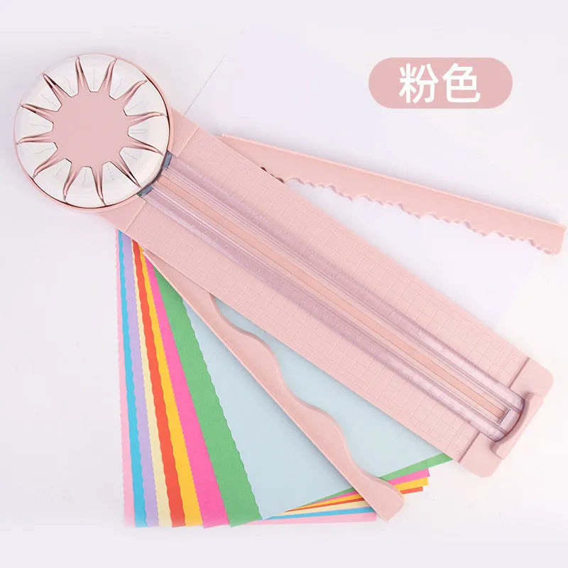 Pink 12-in-1 plastic paper cutting machine with dotted cutting mechanism for card making